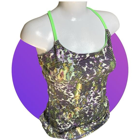 Lululemon Women’s Dancing Warrior Tank Top Green Watercolor Floral Size 8 M - Picture 1 of 10